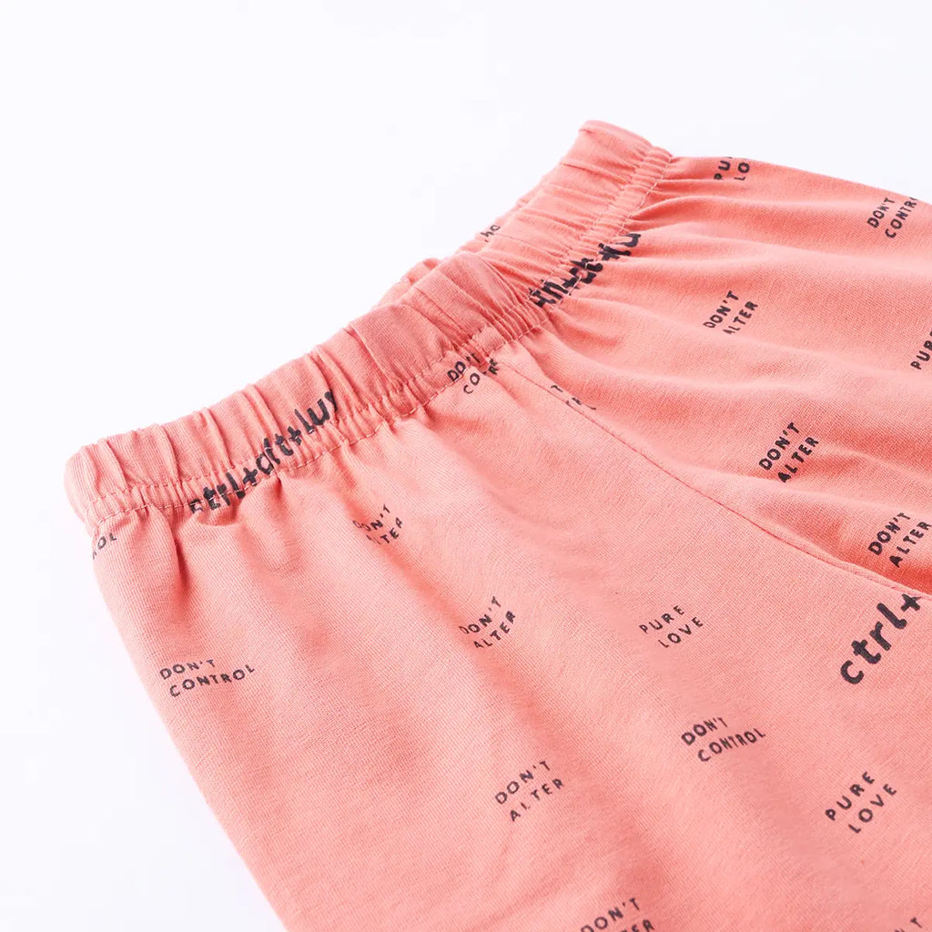Boys Peach Typographic Short Sleeve T-Shirt With Elasticated Shorts Sets Sets