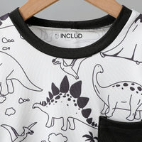 Boys White Dinosaur Print Short Sleeves T-Shirt With Shorts Set Sets