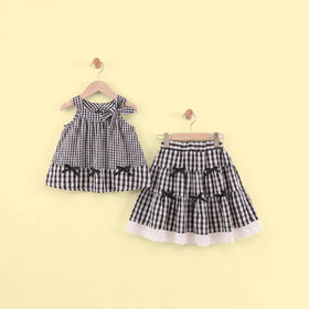 Girls Black Checked Sleeveless Top With Skirt Sets 2 pc. Sets Black 1-2 Y