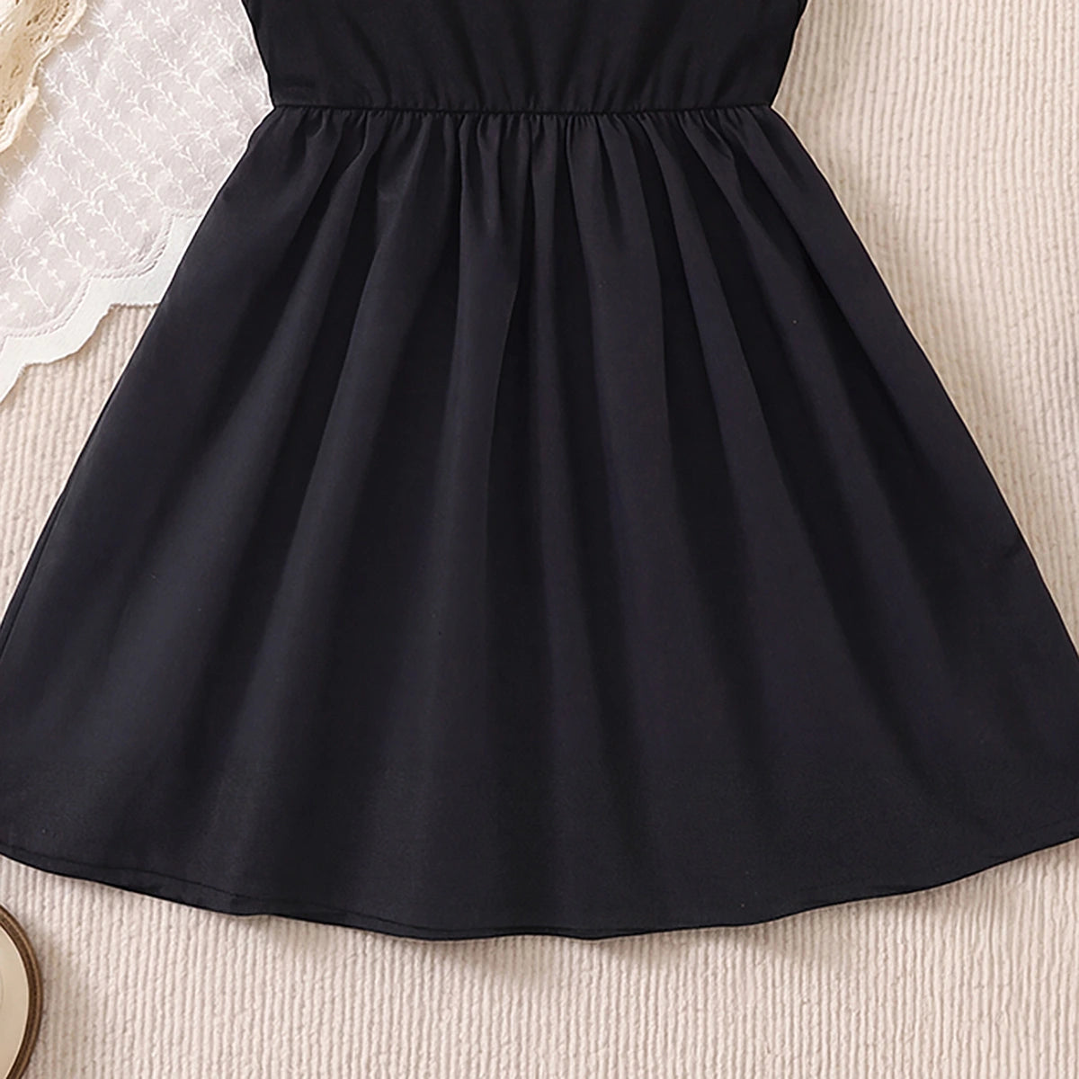 Girls Black Solid Sleeveless Fit & Flare Dress Casual Dresses