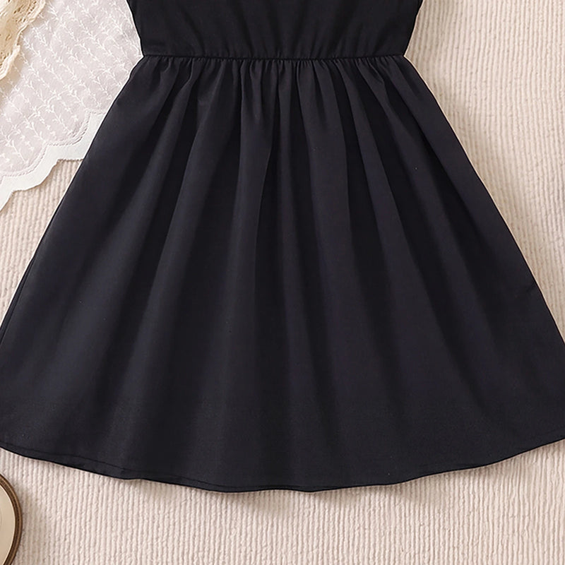 Girls Black Solid Sleeveless Fit & Flare Dress Casual Dresses