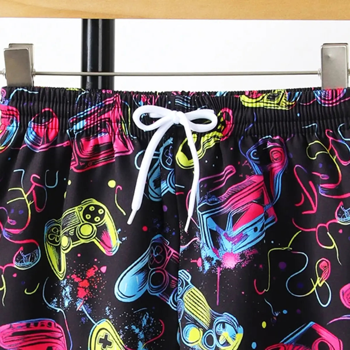 Boys Black Printed Shorts With Elasticated Waistband Shorts