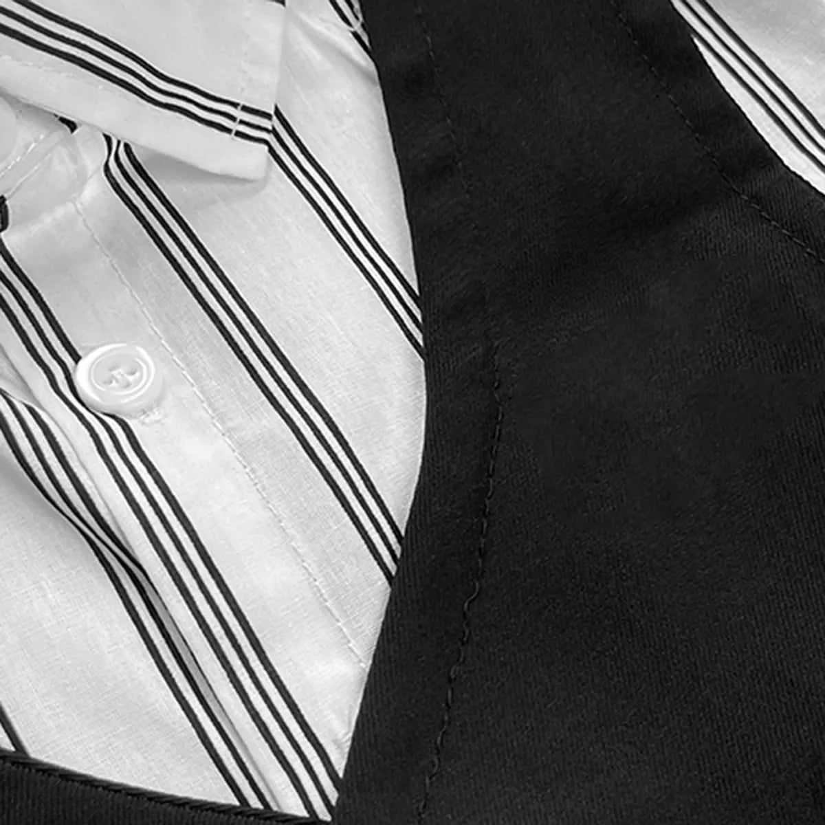 Boys Black Stripes Attached Front Waistcoat Shirt With Shorts Sets Sets