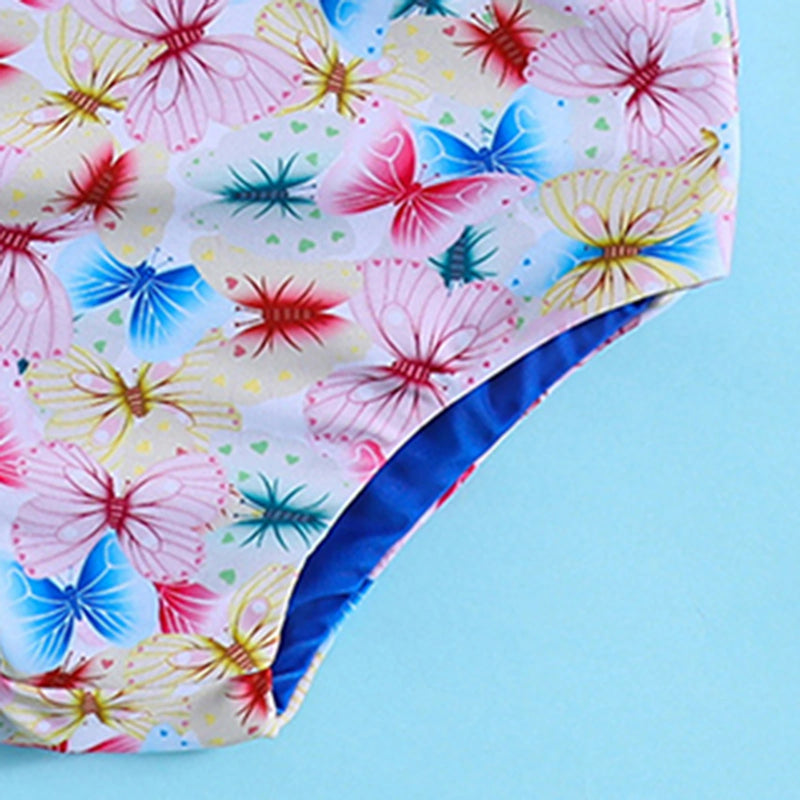 Girls Multicolor Butterfly Print Sleeveless Top With Briefs Swimwear Sets Sets