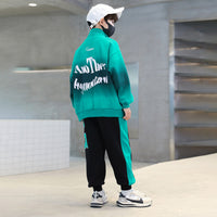 Boys Green Printed Front Open Sweatshirt With Pants Sets 2 pc. Sets