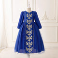 Girls Blue Embroidered Maxi Dress With Puff Sleeves Casual Dresses Blue 3-4 Y