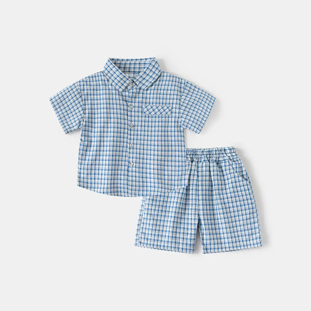 Boys Blue Checked Short Sleeves Shirt & Shorts Co-ord Sets Sets