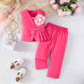 Girls Fuchsia Flower Applique Sleeveless Vest With Pants Co-ord Sets Sets Fuchsia 2-3 Y