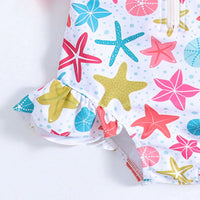 Girls Pink Star Print Half Zipper Swimwear Bodysuit Beachwear