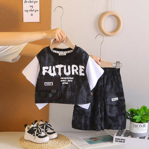 Boys Black Typographic Printed T-Shirt With Shorts Sets Sets Black 1-2 Y