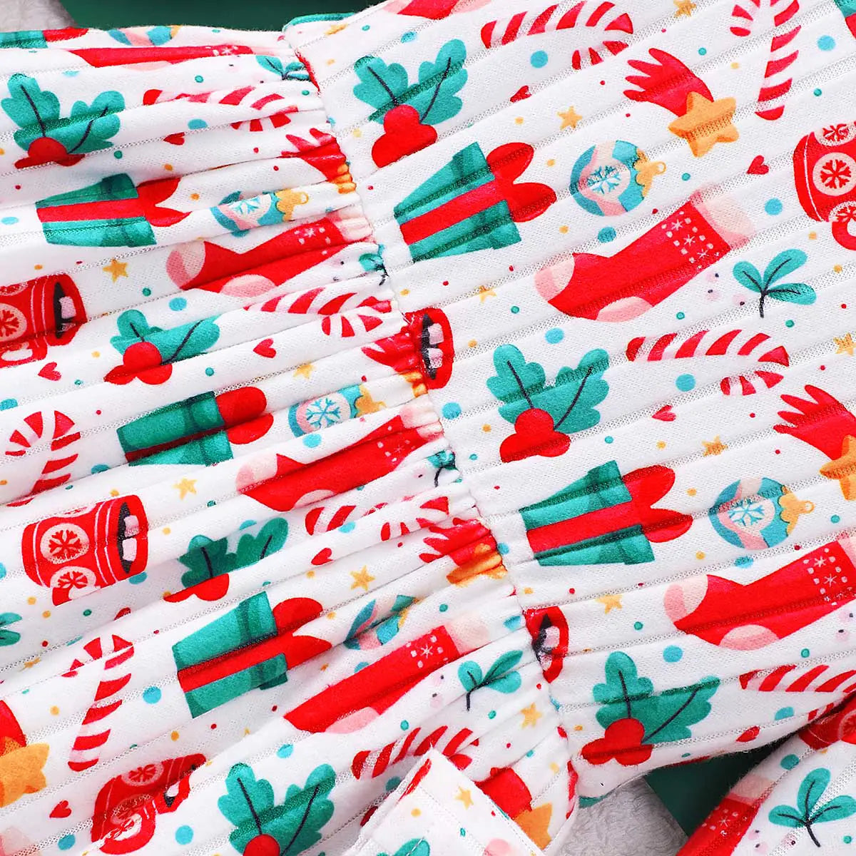 Girls White Christmas-themed Printed Fit & Flare Dress Casual Dresses