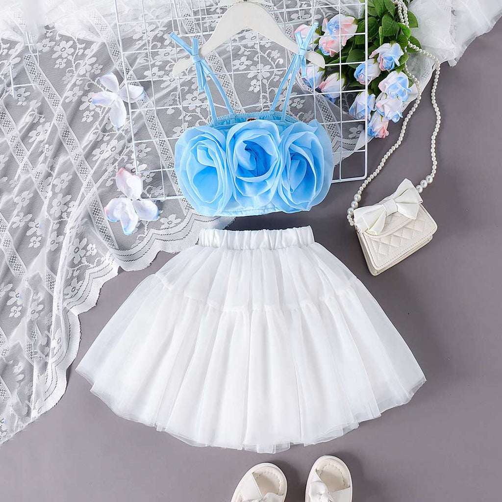 Girls Camisole Flower Applique Top With Skirt Set