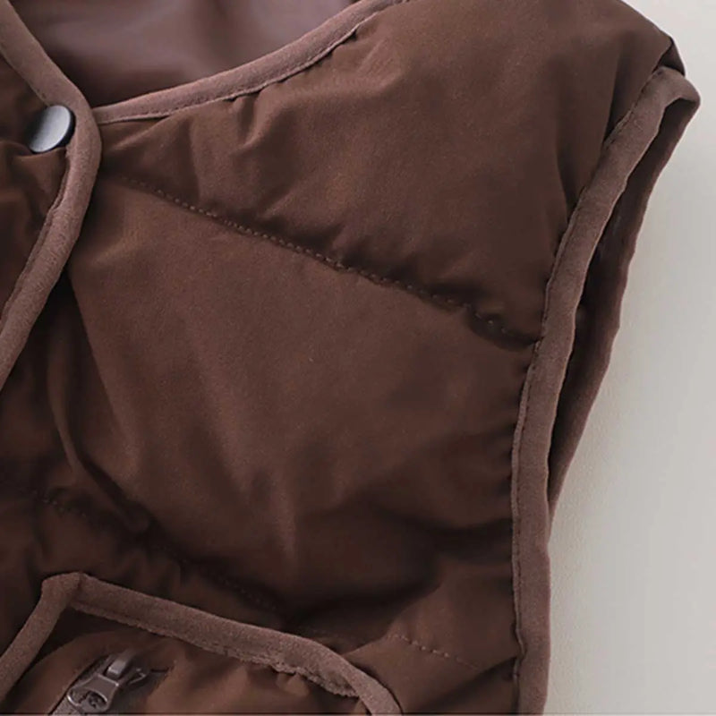 Boys Dark Brown Sleeveless Puffer Jacket Coats & Jackets