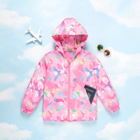 Girls Pink camouflage Printed Hooded Zipper Jacket Coats & Jackets Pink 3-4 Y