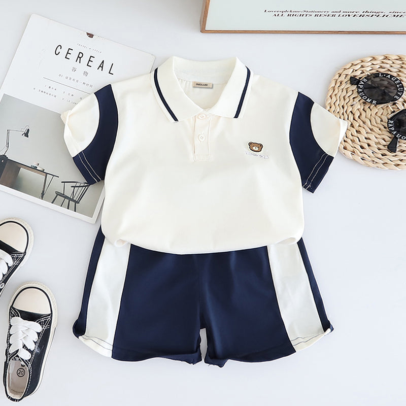 Boys Off White Color-blocked Short Sleeves Polo T-Shirt With Shorts Set 2 pc. Sets Off White 1-2 Y