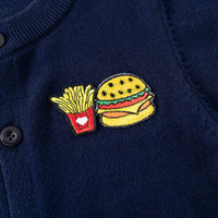 Girls Navy Blue Hamburger Embroidered Crewneck Cardigan Sweaters & Cardigans