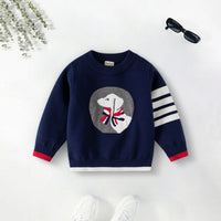 Boys Navy Blue Regular Sweater With Self-Design Puppy Patterns Sweaters & Cardigans Navy Blue 2-3 Y