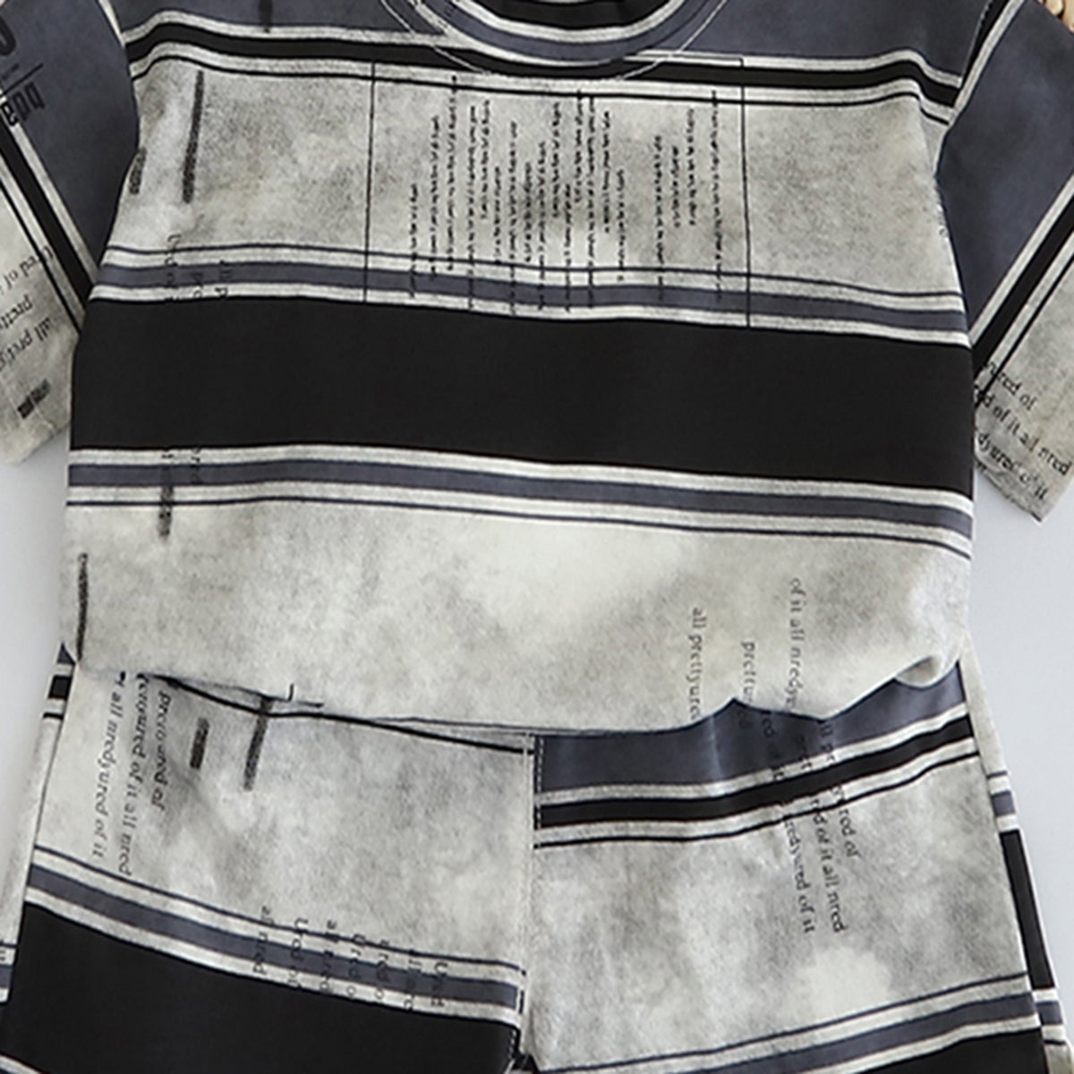 Boys Grey Striped Short Sleeves T-Shirt With Shorts Set 2 pc. Sets
