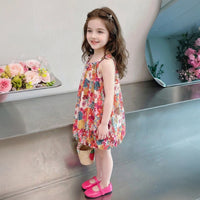 Girls Multicolor Floral Print Sleeveless Balloon Dress Casual Dresses
