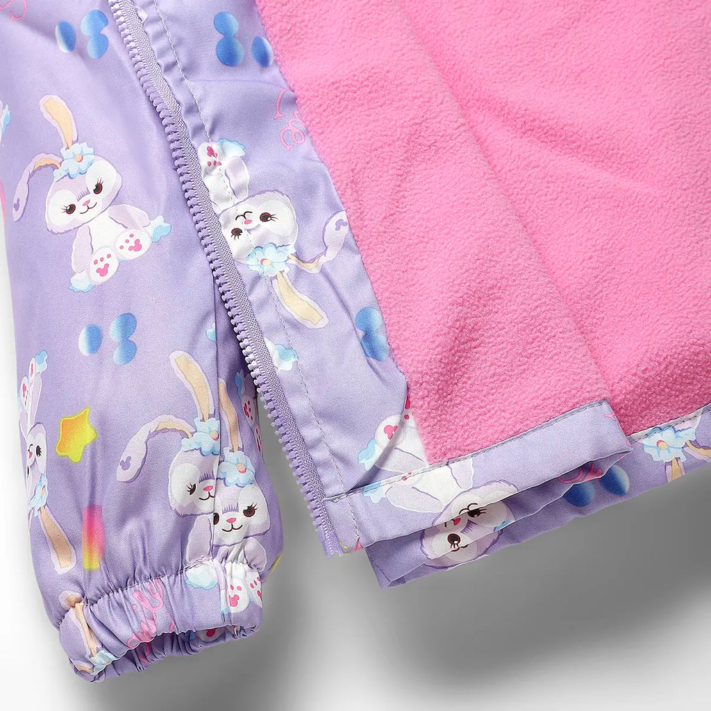 Girls Purple Rabbit Cartoon Printed Hooded Zipper Jacket Coats & Jackets