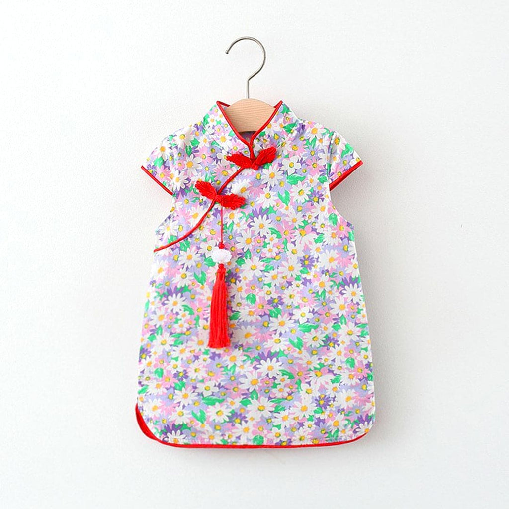 Girls Cap Sleeve Printed Kimono Style Dress