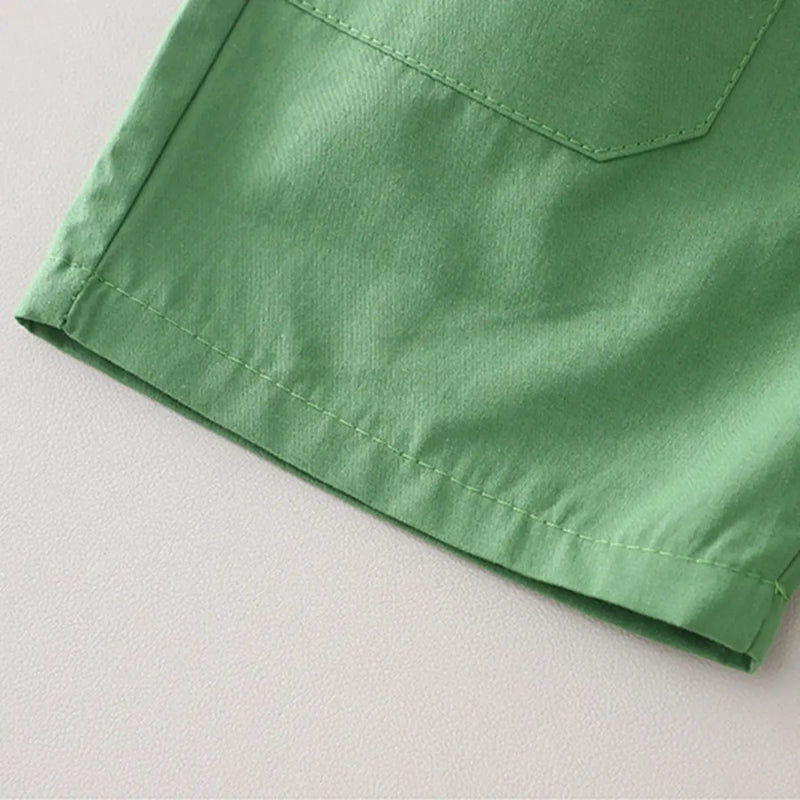 Boys Green Crocodile Printed Round Neck T-Shirt With Shorts Sets Sets