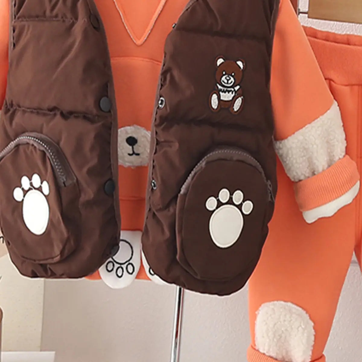 Boys Orange Graphics Regular Sweatshirt With Sleeveless Jacket & Pants Sets 3 pc. Sets
