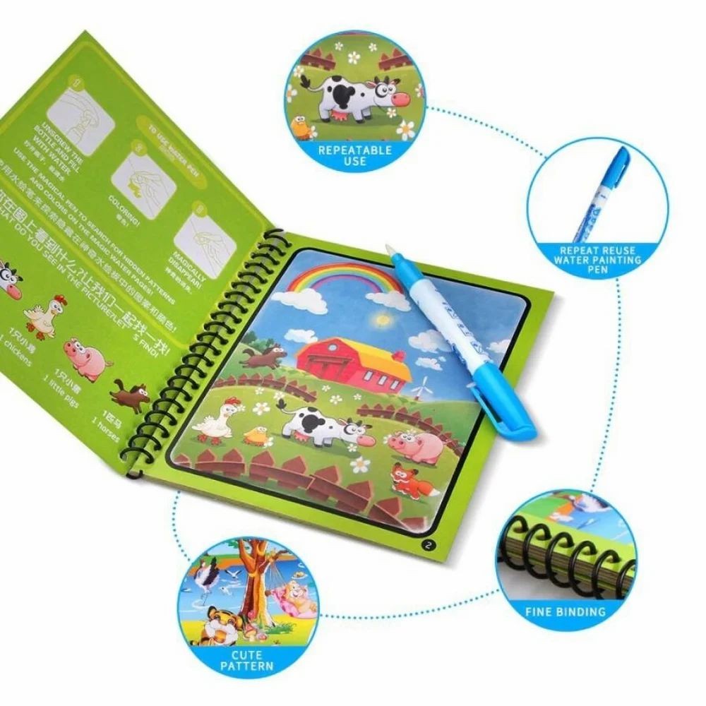 Magic Water Coloring Book for Kids Reusable Drawing Activity Book with Refill Pen Trending Accessories