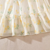 Girls Off White Floral Print Ruffe Neck Fit & Flare Dress Casual Dresses