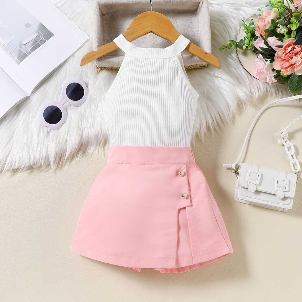 Girls Halter Neck Top With Shorts Set