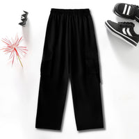 Girls Black Solid Straight Fit Cargo Trousers Cargo Pants