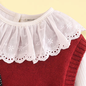 Girls Red Graphic Sweater Vest & T-Shirt With Pants Sets Sets