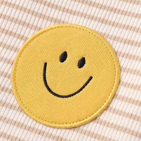 Girls Yellow Striped Smiley Printed Sweatshirt & Joggers Sets Sets