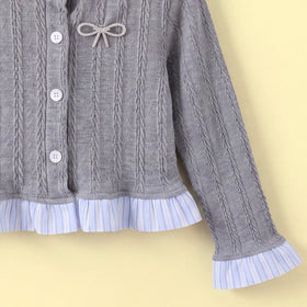 Girls Grey Cable Knit Long Sleeve Cardigan Sweaters & Cardigans