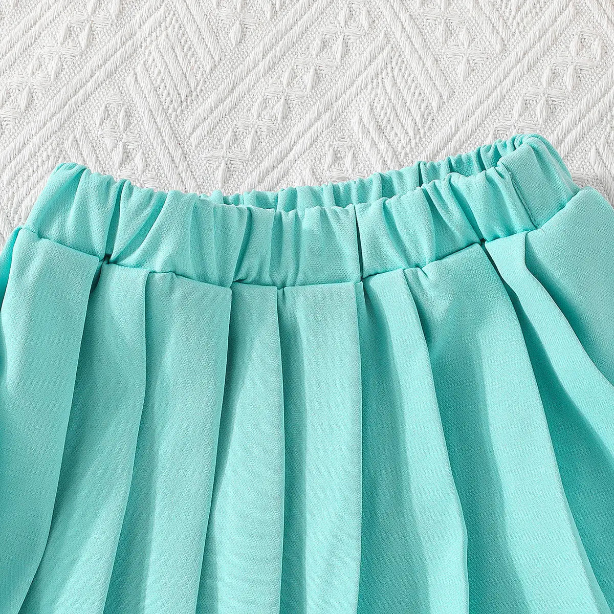 Girls Turquoise Blue Embellished Ruffled Blazer Vest With Pleated Skirt & Camisole Top Sets Sets