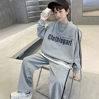 Boys Grey Typographic Printed Sweatshirt With Pants Set Sets