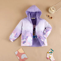 Girls Purple Kuromi Cartoon Printed Reversible Hooded Zipper Jacket Coats & Jackets