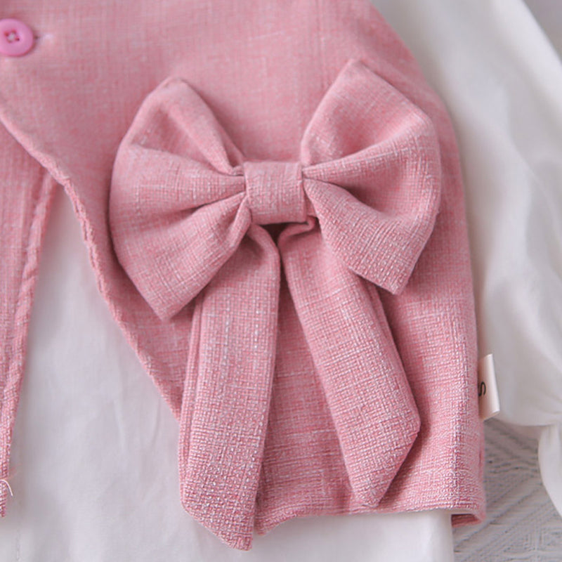 Girls Pink Textured Sleeveless Jacket With Top & Pants Set Sets