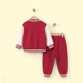 Boys Red Typography Print Jacket With Pants Sets 2 pc. Sets