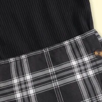 Girls Black Ribbed Top With Checked Skirt Sets 2 pc. Sets
