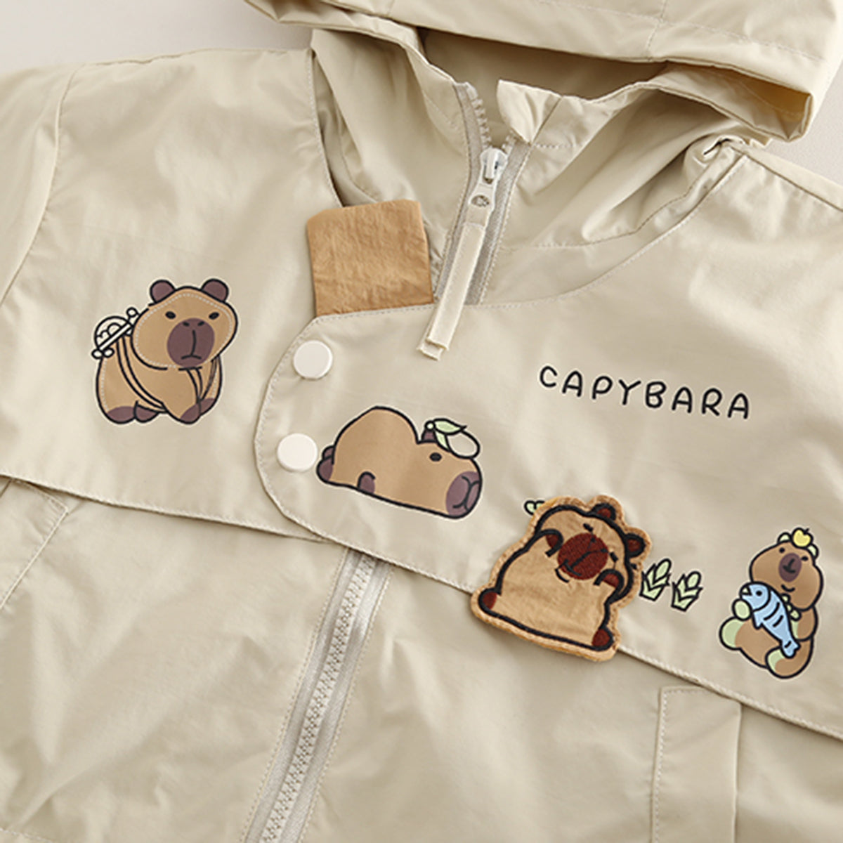 Boys Beige Capybara Printed Hooded Jacket With Joggers Set 2 pc. Sets