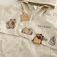 Boys Beige Capybara Printed Hooded Jacket With Joggers Set 2 pc. Sets