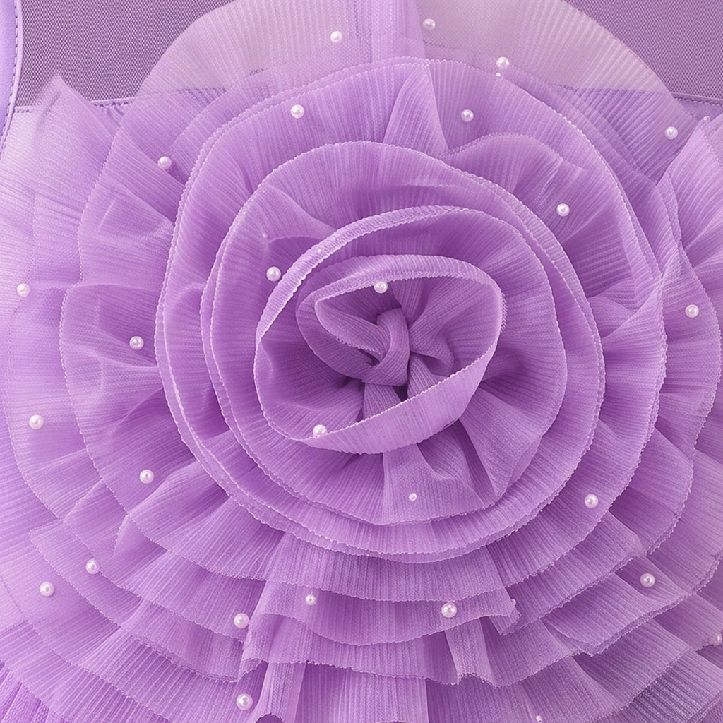 Girls Lavender Floral Applique Fit & Flare Party Dress Party Dresses