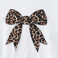 Girls White Leopard Bow Print T-Shirt With Elasticated Shorts Sets Sets
