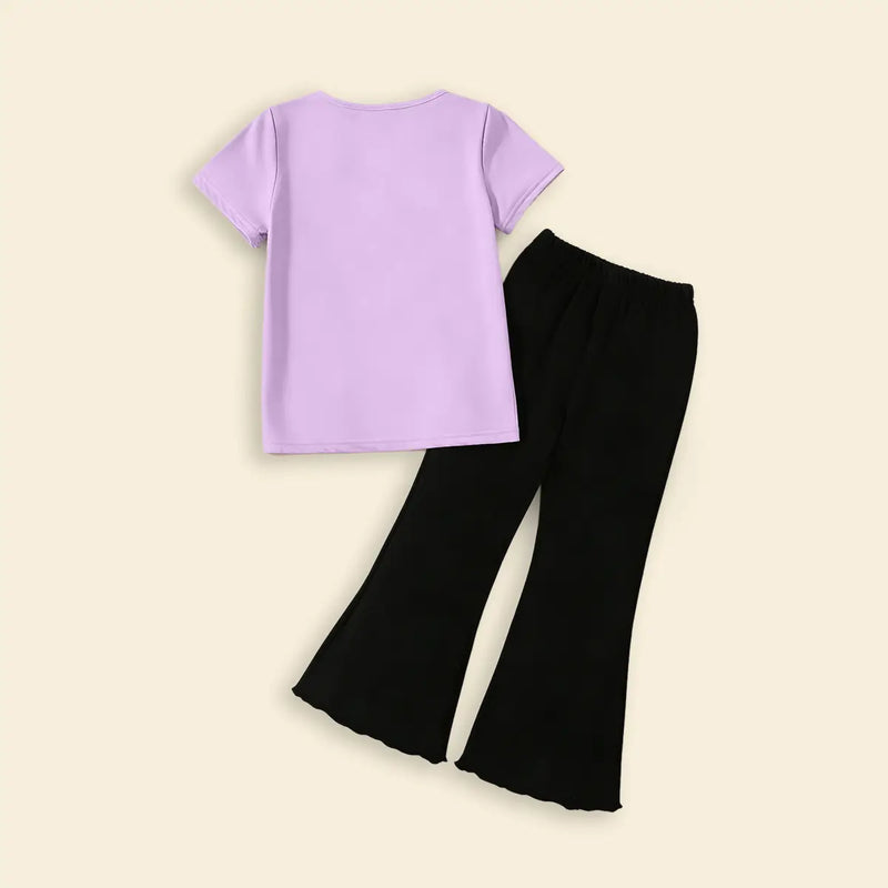 Girls Purple My First Easter Printed T-Shirt With Flared Pants Sets Sets
