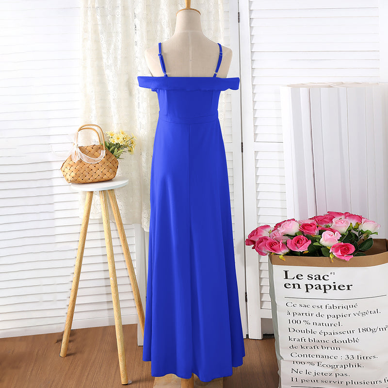 Girls Royal Blue Off Shoulder Spaghetti Strap Gown Party Dresses