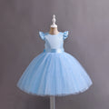 Girls Sky Blue Pearl-Embellished Flutter Sleeve Party Wear Dress Party Dresses Sky Blue 1-2 Y