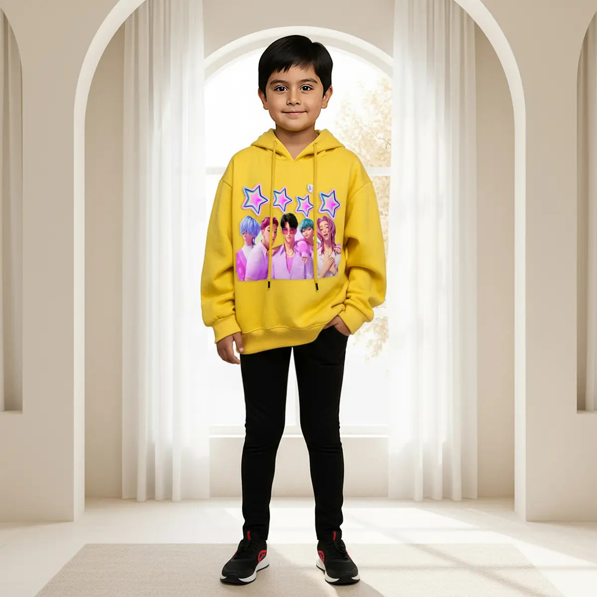 Boys Yellow K-Pop Star Graphics Hoodie Sweatshirts & Hoodies Yellow 1-2 Y