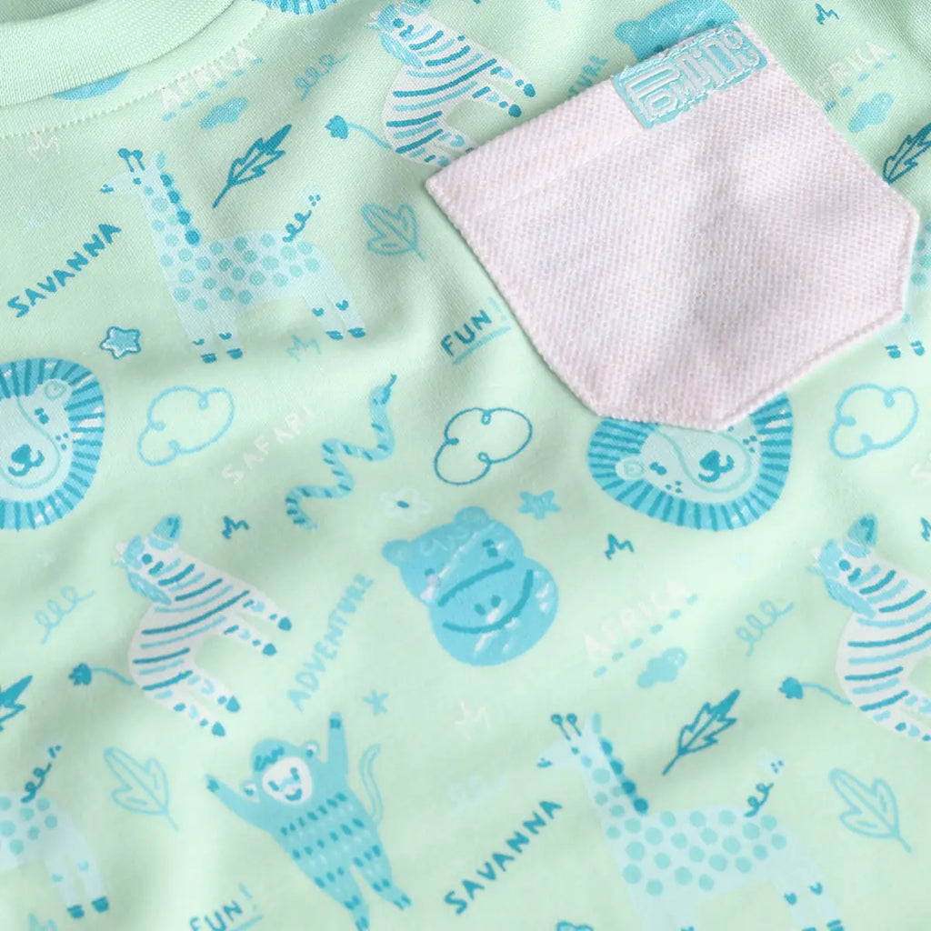 Boys Green Animal Printed T-Shirt With Elasticated Shorts Sets 2 pc. Sets