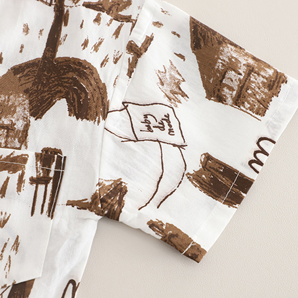 Boys Abstract Printed Short Sleeves Shirt With Brown Shorts Set 2 pc. Sets